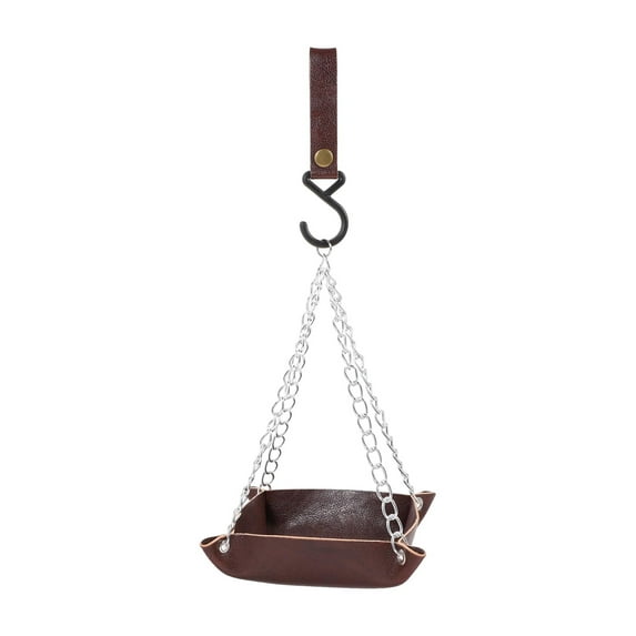 Guiexla Hanging Bird Feeder, Outdoor Hummingbird Feeders, Faux Leather Feeding Tray, Metal Mesh Attracting Wild Birds Square Platform