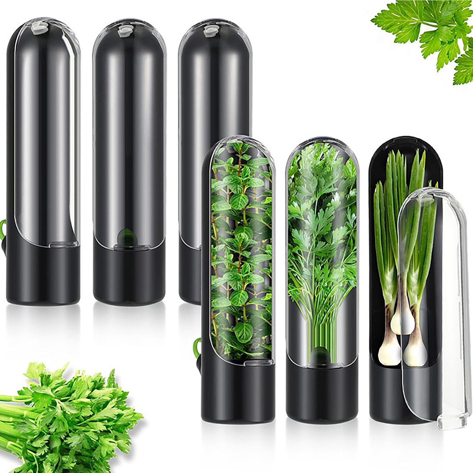 Guiexla Herb Saver for Refrigerator Vegetable Preserver Cilantro Freshness Keeper Waterproof Thyme Dill Storage Containers Rosemary Preservation Tools for Parsley Asparagus
