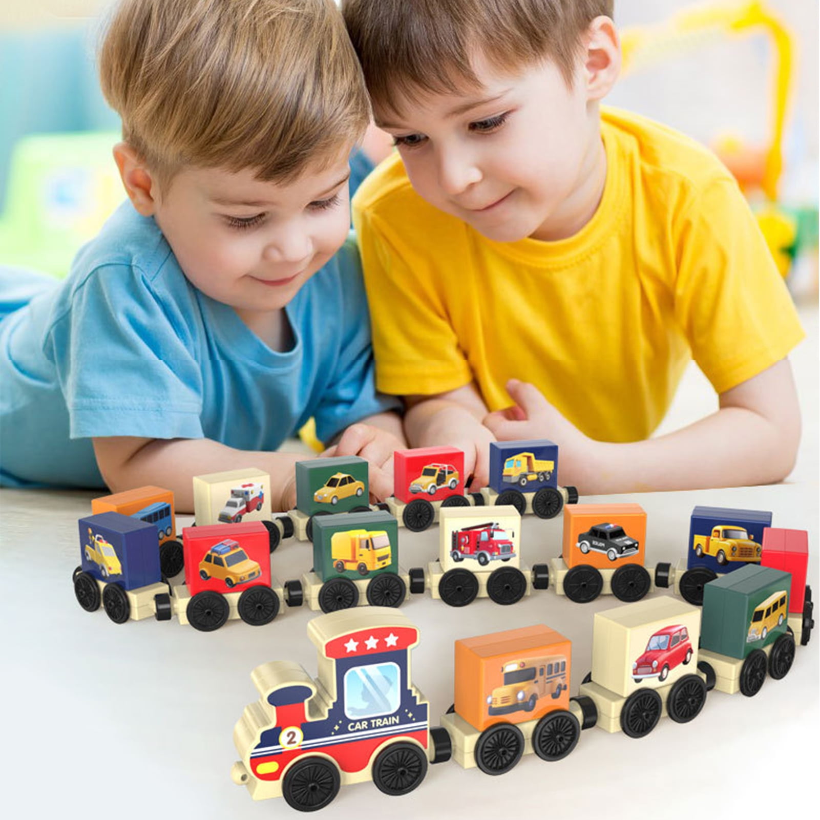 Guiexla Kids Building Block Train Toy Number Vehicle Dinosaur Cognition ...