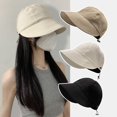 thumbnail image 1 of Guiexla Lady Outdoor Hat Sun Protection Anti-UV Wide Brim Solid Color Adjustable Drawstring Foldable Lightweight Gardening Travel Sun Cap Fisherman Hat, 1 of 8