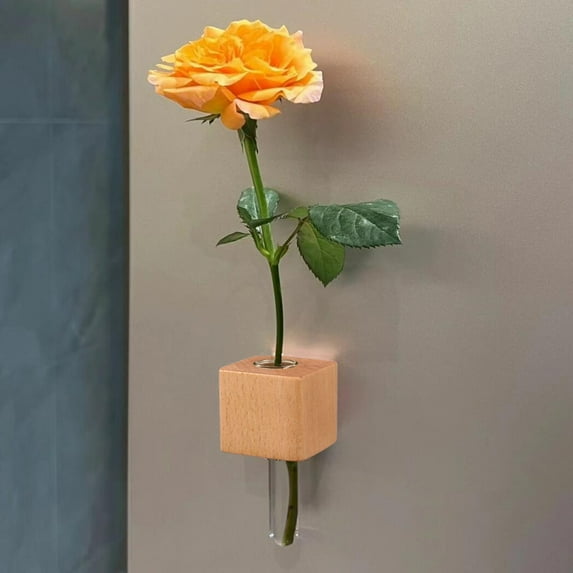 Guiexla Magnetic Refrigerator Vases Magnets Fridge Door Arrange Flower Decor Wood Glass Flower Bud Decor Cube Natural Plant-Based Vase