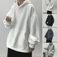 thumbnail image 1 of Guiexla Men Fall Winter Hoodie Drawstring Pure Color Elastic Cuff Thick Plus Size Big Patch Pocket Hooded Loose Keep Warm Mid Length Sport Couple Top, 1 of 8