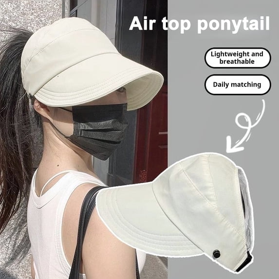 Guiexla Outdoor Sun Protection Hat with Side Hook Anti-UV Wide Brim Sunscreen Solid Color Ponytail Hole Adjustable Foldable Lightweight Gardening Travel Sun Hat