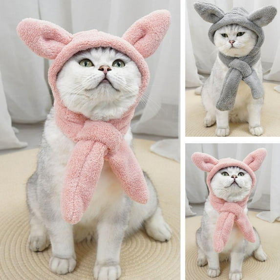 Guiexla Pet Hat Comfortable Winter Dog Hat Scarf Coral Fleece Cat Headgear with Three-dimensional Ears Pet Supplies