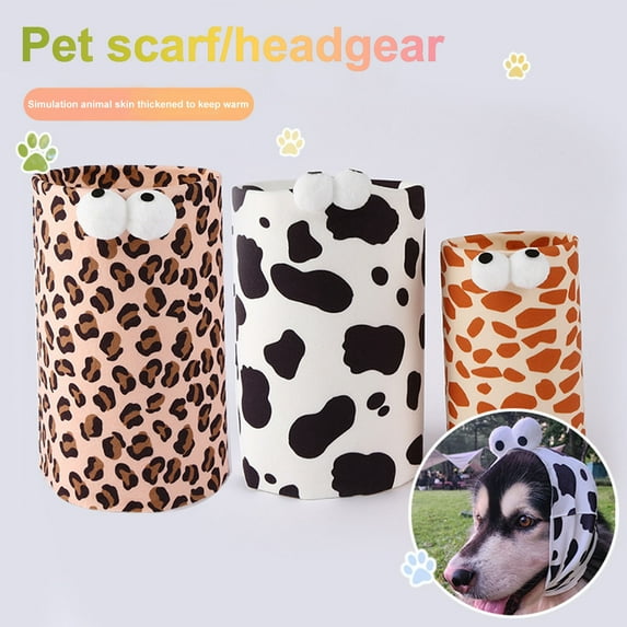 Guiexla Pet Hood Color Matching Print Cartoon Eye Decor Thickened Warm Elastic Anti-slip Funny Pet Shape Decoration Costume Hat Headgear