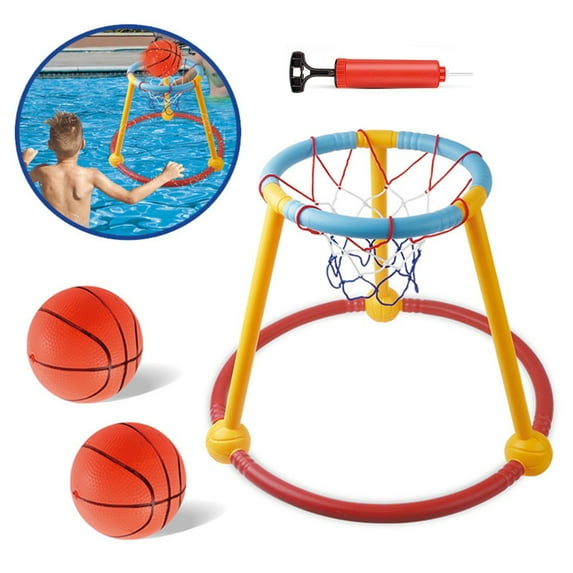 Guiexla Pool Basketball Hoop Set for Kids Adults 2-in-1 Floating Basketball Ring Toss Game Summer Pool Fun Games for Family Gatherings Indoor Outdoor