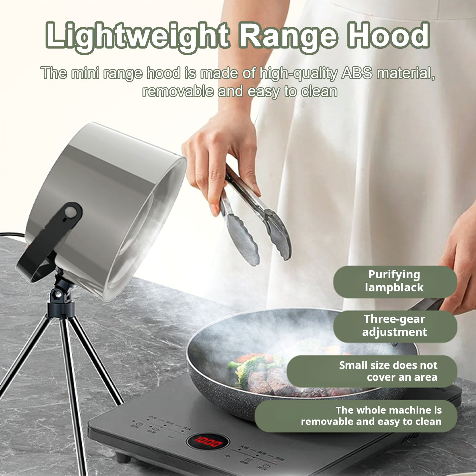 Guiexla Portable Exhaust Hood with 3Speed Fan Changeable Filter Low Noise Easy Control Kitchen