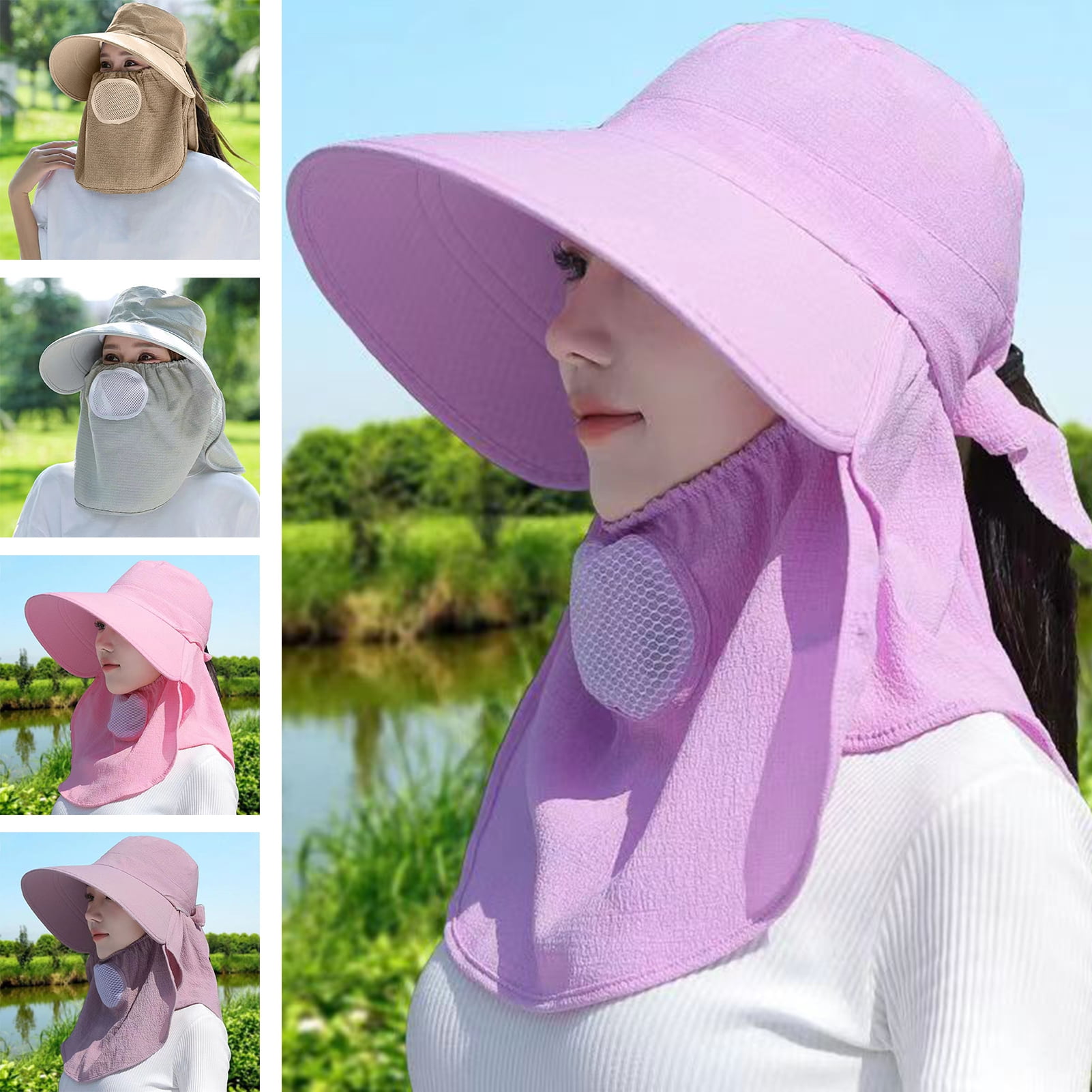 Guiexla Unisex Sunhat with Detachable Front Cover Face Neck Protection ...