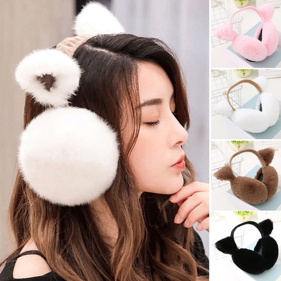 Guiexla Winter Warm Earmuffs Super Soft Ultra-Thick Friendly to Skin Solid Color Women Earmuffs Ear Cover with Cat Ears