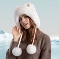 thumbnail image 1 of Guiexla Winter Women Knitted Hat with Cat Ears Plush Pompoms Warm Thickened Ear Protection Solid Color Autumn Winter Outdoor Girls Beanie Cap, 1 of 8