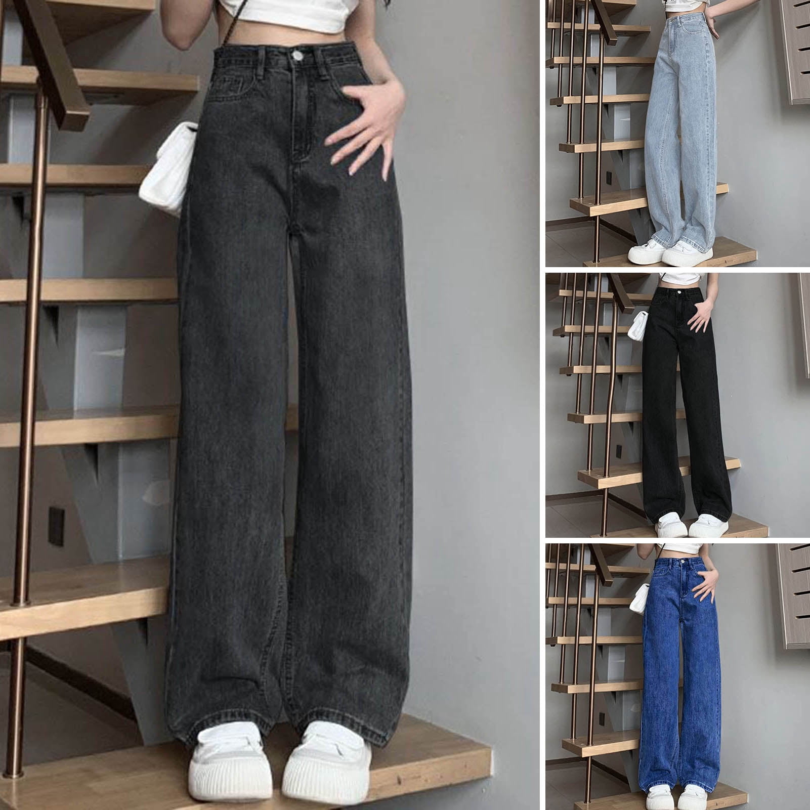Guiexla Women Jeans High Waist Button Zipper Closure Vintage Loose Fit ...
