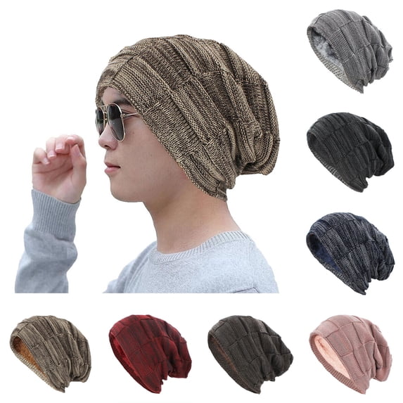 Guiexla Women Men Winter Warm Beanie Hat Adult Unisex Outdoor Thickened Fleece Lining Color Matching Knitted Beanies