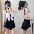 thumbnail image 1 of Guiexla Women Monokini One Piece Contrast Color Shirring Big Bow-knot Sleeveless Bathing Conservative Padded Beach Swimwear Water Sports Clothing, 1 of 8