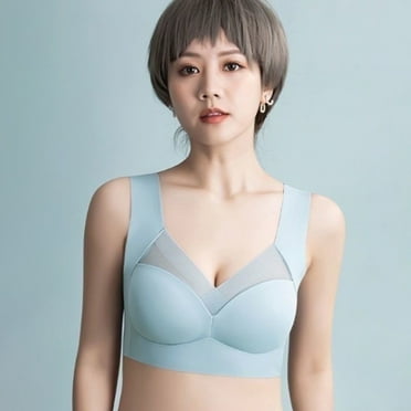 Guiexla Women Sports Bra Wide Elastic Strap Solid Color Shockproof Seamless Thin Mesh Push-up Anti-snagging Wireless Yoga Jogging Bra