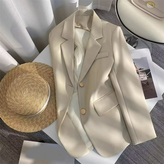 Guiexla Women Suit Coat Lapel Long Sleeve Buttons Closure Suit Jacket Solid Color Flap Pockets Work Outwear Workwear