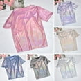 thumbnail image 1 of Guiexla Women T-shirt Round Neck Short Sleeve Loose Fit Tee Shirt Glossy Finish Glitter Thin Pullover Tops Nightwear, 1 of 7