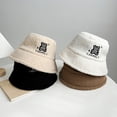 thumbnail image 1 of Guiexla Women Winter Fisherman Hat Thick Plush Cartoon Bear Embroidery Flat Top Windproof Warm Soft Anti-slip Lady Bucket Cap Winter Headwear, 1 of 7