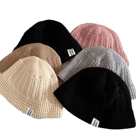 Guiexla Women Winter Warm Bucket Hat Super Soft High Elastic Solid Color Outdoor Sunscreen Knit Fisherman Cap