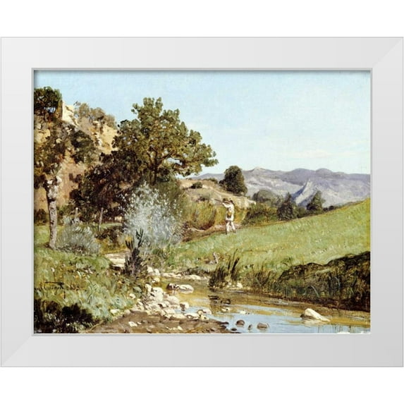 Guigou, Paul 18x15 White Modern Wood Framed Museum Art Print Titled - A Hunter In a Landscape