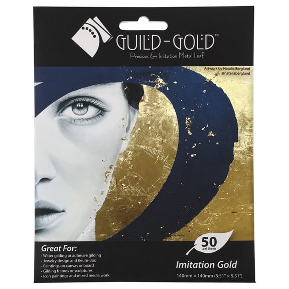 Guild-Gold Metal Leaf - Imitation Gold Leaf Booklet of 50 Sheets (loose) for Decorative Projects