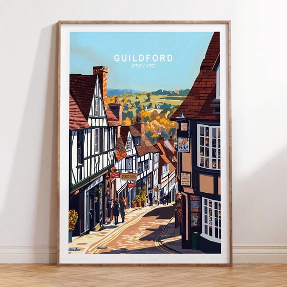 Guildford England Minimalist Cityscape Housewarming Wall Art Unframed Paper Print