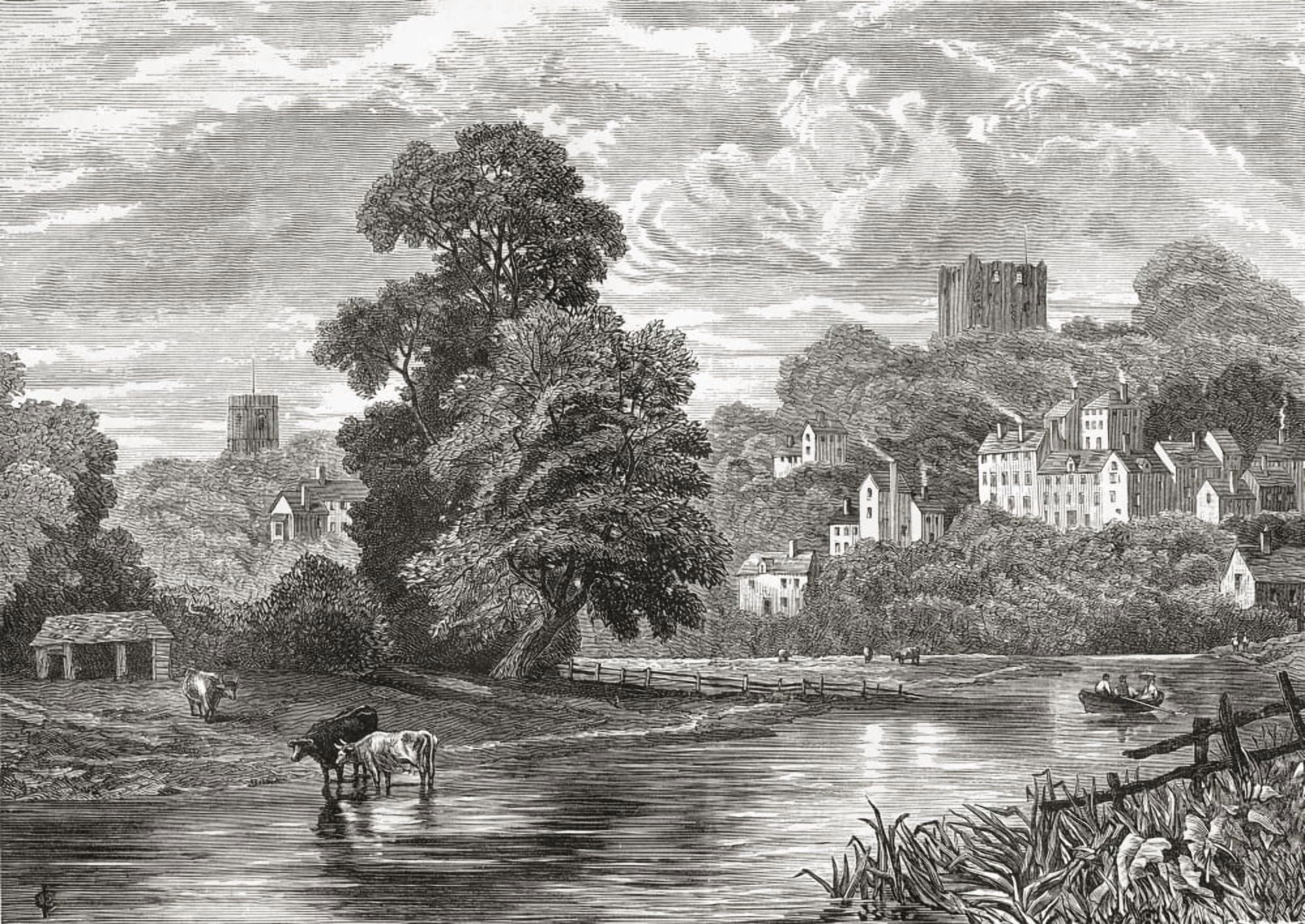 Guildford Surrey England Seen From The River Wey In The Late 19Th Century From Our Own Country Published 1898 Canvas Art - Ken Welsh Design Pics (17 x 12)