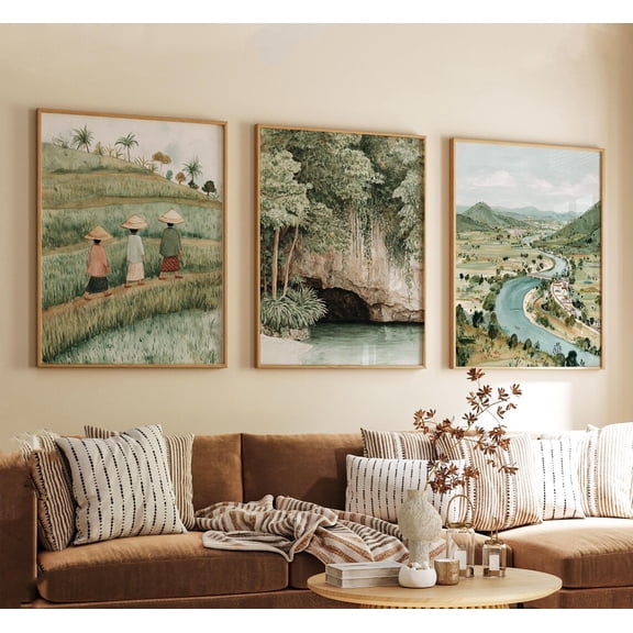 Guilin China Vintage Inspired Mountain Landscape Wall Art Neutral Asian Travel v2 Set 3 Unframed Paper Print