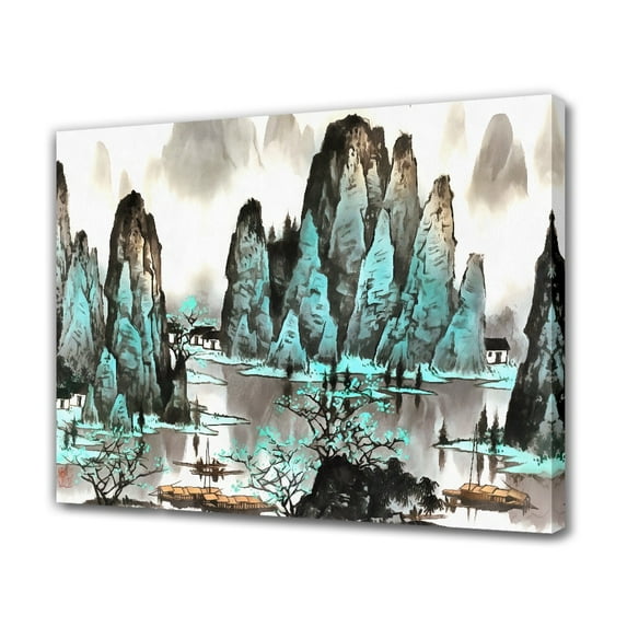 Guilin Landscape Ink Painting Poster Decorative Painting Canvas Wall Art Living Room Posters Bedroom Painting,Frame-style,16x24inch(40x60cm)