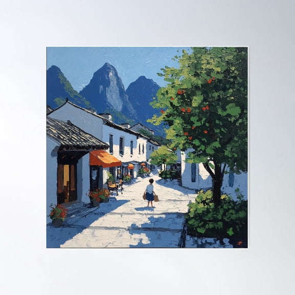 Guilin | Post-Impressionist Painting Style Poster Wall Art, Modern Wall Decor For Living Room Bedroom, 30x30 UNFRAMED