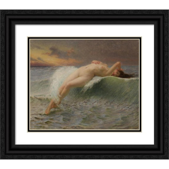 Guillaume Seignac 14x12 Black Ornate Wood Framed Double Matted Museum Art Print Titled: The Wave