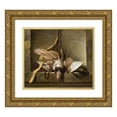 thumbnail image 1 of Guillaume Taraval 14x12 Gold Ornate Wood Frame and Double Matted Museum Art Print Titled - Still Life with a Dead Bird and Hunting Gear (1744), 1 of 4