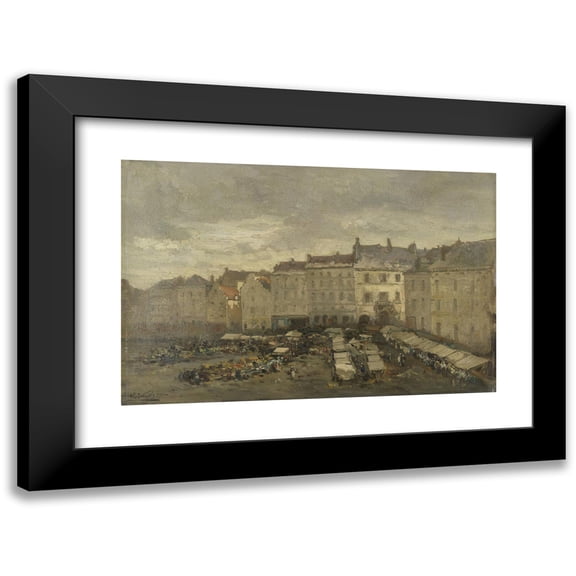 Guillaume Vogels 14x11 Black Modern Framed Museum Art Print Titled - The Grote Zavel (Grand Sablon), Brussels (1875)