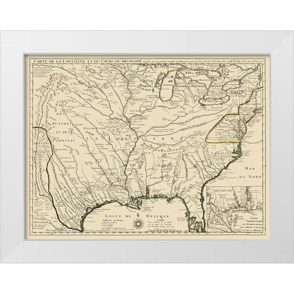 Guillaume de Lisle 14x12 White Modern Wood Framed Museum Art Print Titled - Louisiane - Mississipi - Guillaume de Lisle 1718