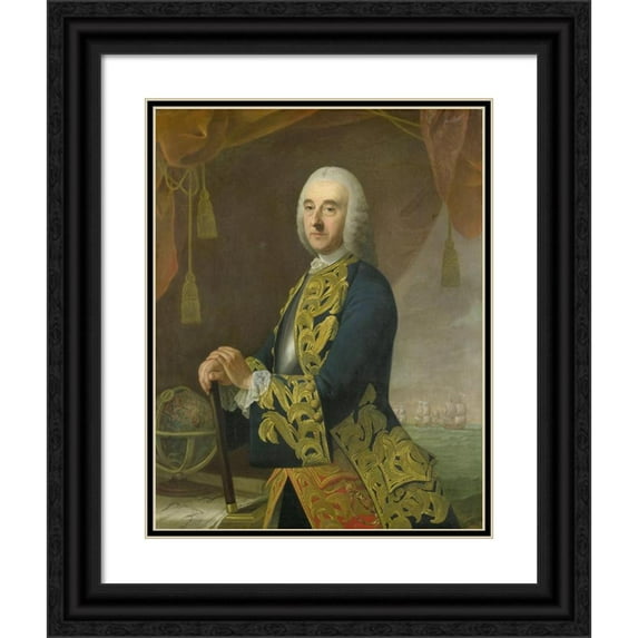 Guillaume de Spinny 12x14 Black Ornate Wood Framed Double Matted Museum Art Print Titled: Portrait of Vice-Admiral Hendrik Lijnslager, Son of Harmen Lijnslager and Judith Allijn (1759)