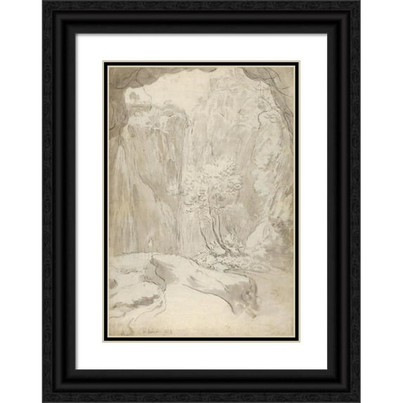 Guilliam du Gardijn 11x14 Black Ornate Wood Framed Double Matted Museum Art Print Titled: View of a Waterfall in Tivoli from Within a Cave (ca. 1640-45)