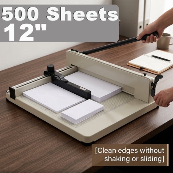 POWKOL Guillotine Paper Cutter for A4 Paper 12'' Heavy Duty Paper Cutter Stack Paper Trimmer 500 Sheet Capacity, Solid Steel with HSS Blade, White for Industrial Commercial Trimmer & Print Shop