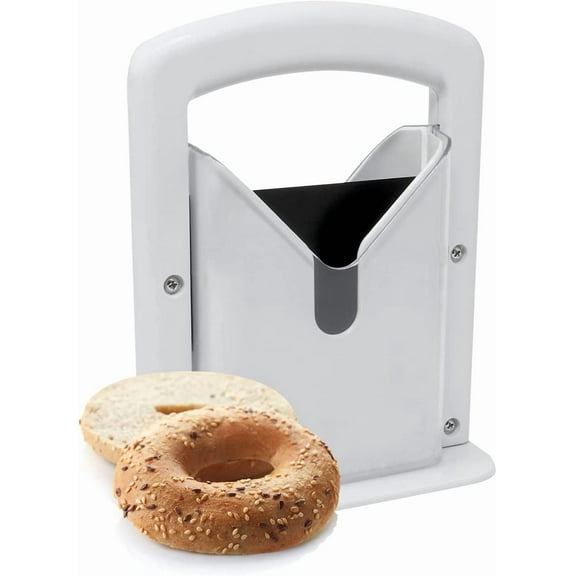 Guillotine Style Bagel Slicer with Safety Shield - Sharp Serrated Stainless Steel Blade for Cutting Bagels - Fits Bagels up to 2" Thick and 4.5" Diameter