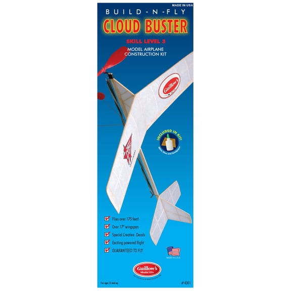 Guillow's: Build-N-Fly Model Kit- Cloudbuster 4000 - Level 3 Learning Series, All-In-1 DIY Plane Construction Project, Laser-Cut Balsa Wood, Craft Set