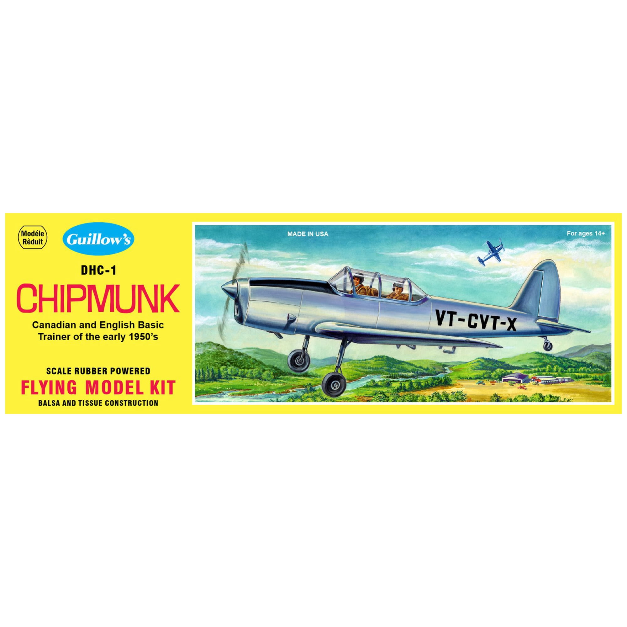 Guillow's: Flying Model Kit - DHC-1 Chipmunk - Classic Balsa Wood, DIY Plane Building, Laser-Cut Parts, Hobby Collectible, 1:24 Scale WWII Plane, 903