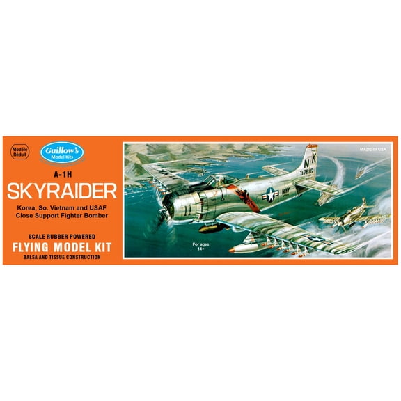 Guillow's: Flying Model Kit - A-1H Skyraider - Classic Balsa Wood, DIY Plane Building, Laser-Cut Parts, Hobby Collectible, 1:35 Scale WWII Plane, 904