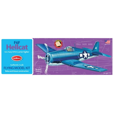 Guillow's: Flying Model Kit - F6F Hellcat - Classic Balsa Wood, DIY Airplane Building, Laser-Cut Parts, Hobby Collectible, 1:30 Scale WWII Plane, 503