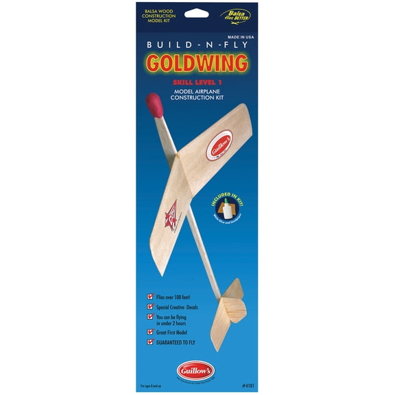 Guillow's: Build-N-Fly Model Kit - Goldwing 4000 - Level 1 Learning Series, All-In-1 DIY Plane Construction Project, Laser-Cut Balsa Wood, Craft Set