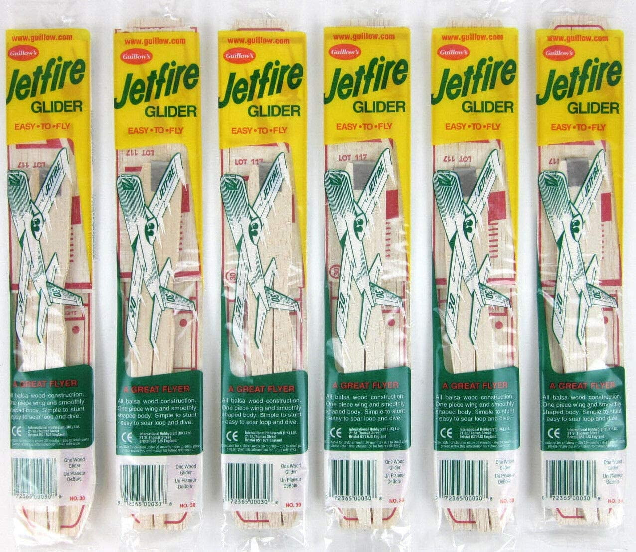 Guillow's Jetfire Glider Easy Construction Model Building Kits 8 Years Balsa Wood, 6 Piece