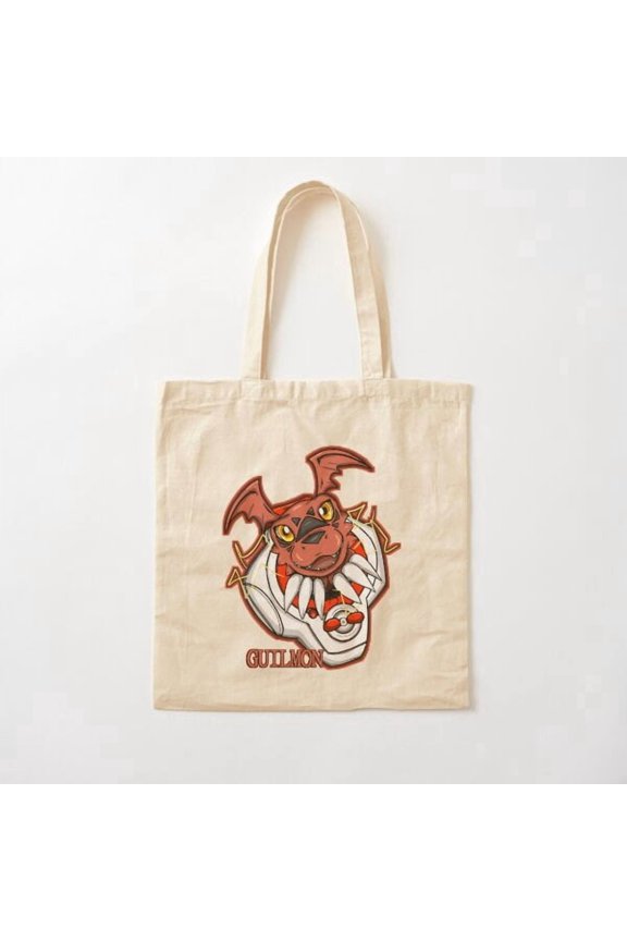 Guilmon Head Digimon Design Canvas Canvas Tote Bags, Reusable Shopping Bag