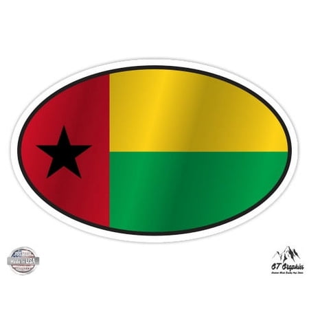 Guinea-Bissau Flag Oval - 3" Vinyl Sticker - For Car Laptop I-Pad Phone Helmet Hard Hat - Waterproof Decal