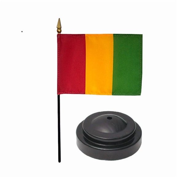 Guinea Desk Flag with Base; American Made Rayon 4x6 inch Miniature Table Set Includes One Small Mini Country Stick Flags and One Black Stand (Guinea Desk Flag and Base)