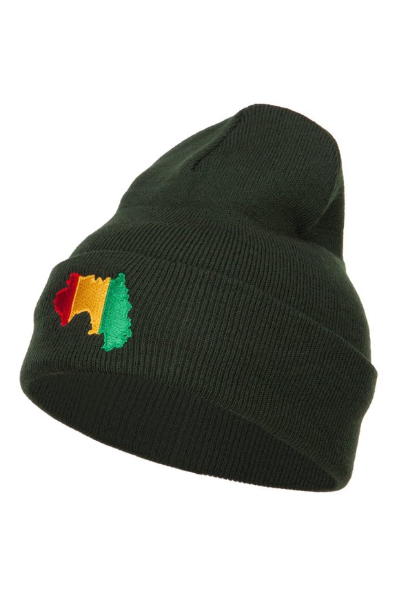 Guinea Flag Map Embroidered Long Beanie - Olive OSFM