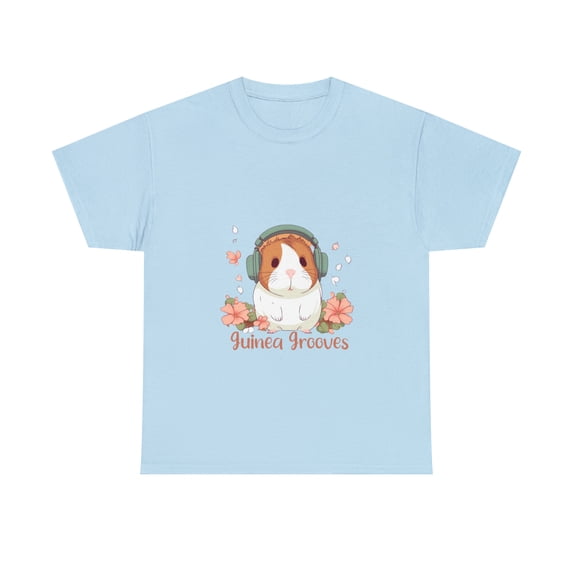 Guinea Grooves Unisex Heavy Cotton Tee Cute Pig Wearing Headphones Tshirt