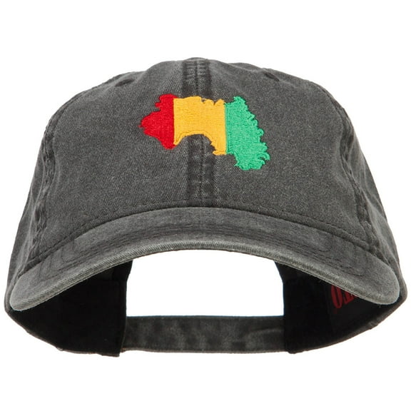 Guinea Map Flag Embroidered Washed Cap - Black OSFM