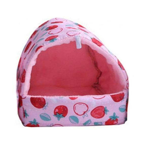 Guinea Pig Bed Cave Cozy Hamster House Large Hideout for Dwarf Rabbits Hedgehog Bearded Dragon Winter Nest Hamster Cage(Pink Strawberry)